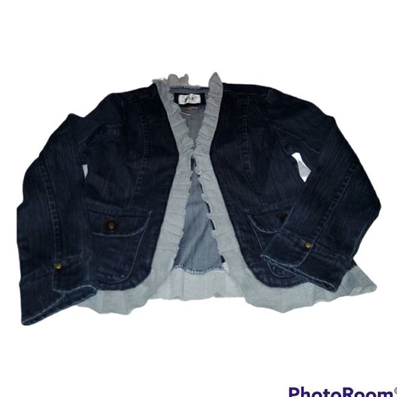 Live a Little Blue Denim Jean Jacket Ruffles Size Small - Picture 1 of 7